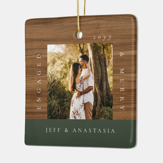 Ornement En Céramique Minimal Modern Engaged & Merry 2 Photo Engagement (Gauche)