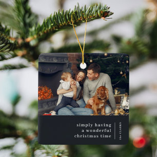 Ornement En Céramique Minimalist Christmas Charcoal Gray Family Photo