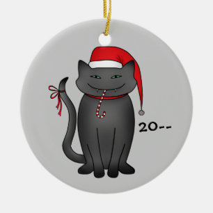 Ornement En Céramique Minou gris drôle de Noël