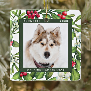 Ornement En Céramique Mistletoe de Noël Photo de chien de compagnie pers
