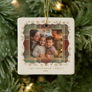 Ornement En Céramique Modèle de photo à carreaux de Noël classique ID114