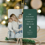 Ornement En Céramique Modern 2 Photo Keepsaké cadeau de Noël<br><div class="desc">Personnalisé 2 Photo Cadeau ornemental de Noël - Design comprend 2 de vos photos préférées,  un bloc vert festif qui peut être changé à n'importe quelle couleur,  le texte - C'est le plus beau moment de l'année! avec une petite étoile mignonne et nom de famille.</div>
