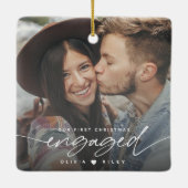 Ornement En Céramique Modern Our First Christmas Engagement Photo (Dos)