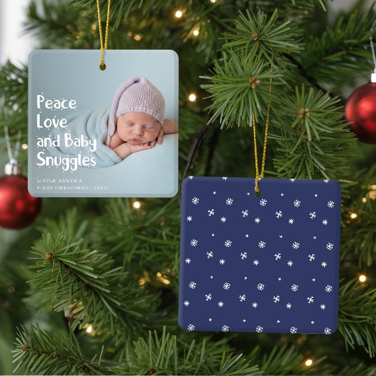Ornement En Céramique Modern Peace Love Newborn Baby's First Christmas