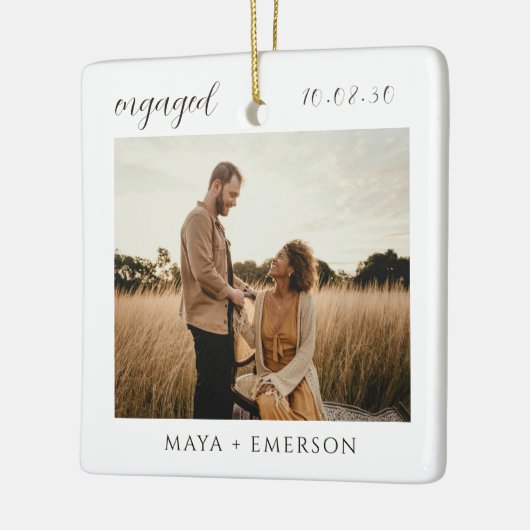 Ornement En Céramique Modern Script Rustic Engagement Photo Keepsake  (Gauche)