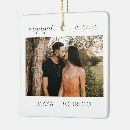 Ornement En Céramique Modern Script Rustic Engagement Photo Keepsake (Gauche)