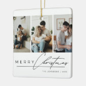 Ornement En Céramique Modern Simple Merry Christmas Elegant Script Photo (Gauche)