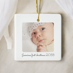 Ornement En Céramique moderne minimaliste photo premier noël de bébé