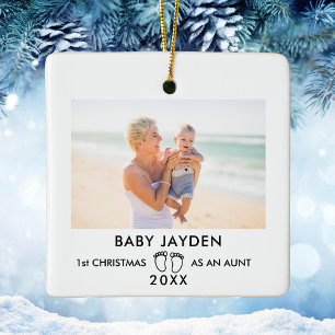Ornement En Céramique Moderne photo de 1er Noël Tante Nouveau bébé