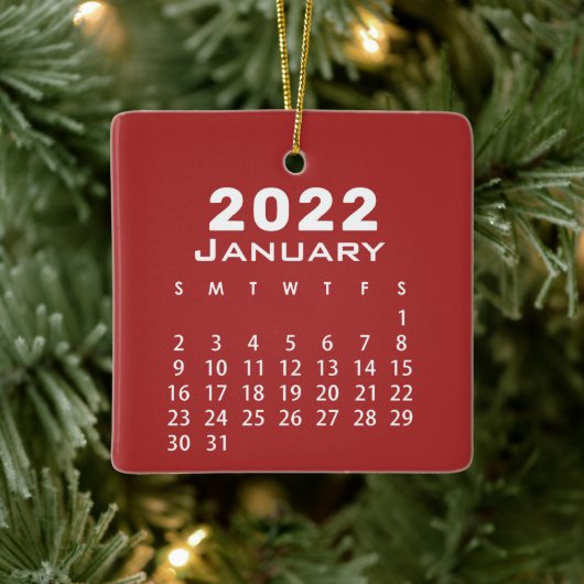 Ornement En Céramique Moderne Simple Rouge Janvier 2022 Calendrier Mois (Arbre)