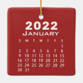 Ornement En Céramique Moderne Simple Rouge Janvier 2022 Calendrier Mois (Dos)