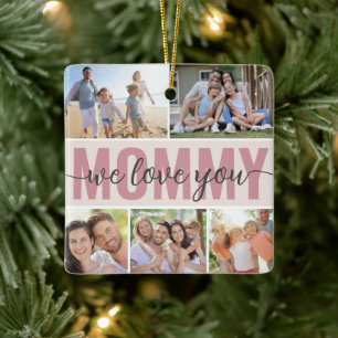 Ornement En Céramique Mommy We Love You Photo Collage Pink 7 Photos