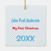 Ornement En Céramique Mon premier Noël Bleu Tiny DOTS Baby Boy Photo (Dos)