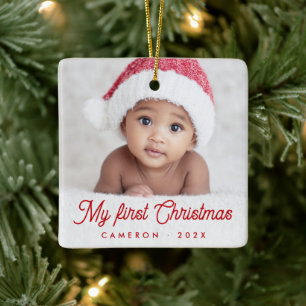 Ornement En Céramique Mon premier Noël nom de bébé photo année complète