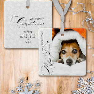 Ornement En Céramique Mon Premier Noël Script Photo Vertical Flocon de N