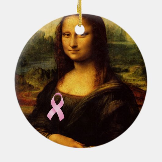 Ornement En Céramique Mona Lisa Au Ruban Rose (Dos)