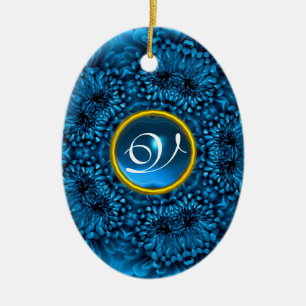 ORNEMENT EN CÉRAMIQUE MONOGRAMME BLUE DAHLIA SAPPHIRE