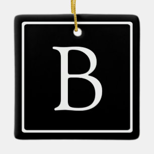 Ornement En Céramique Monogramme Classique Simple Noir avec Texte Blan