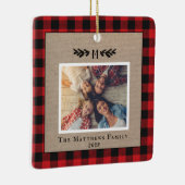 Ornement En Céramique Monogramme de Burlap Plaid de Buffalo Rouge et Noi (Droite)