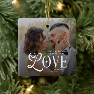 Ornement En Céramique Monogramme de couple de photo de mariage personnal