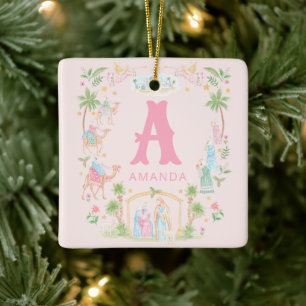 Ornement En Céramique Monogramme de la Nativité Pastel