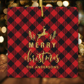 Ornement En Céramique Monogramme de Noël Joyeux Plaid Buffalo