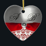 ORNEMENT EN CÉRAMIQUE MONOGRAMME EN PIERRE DE GEM DE RIBBON ROUGE BLANC<br><div class="desc">Design élégant, classe et unique avec une pierre 3D dynamique facilement personnalisable avec votre texte et vos initiales.Design numérique par BALDESIGN3D (c) Facile à customiser comme une cérémonie mariage, carte nuptiale, cartes de place, carte de sauvegarde, cartes de remerciements, baby showers, douches nuptiales, 16, fêtes d'anniversaire quinceanera, Bat mitzvah, fiançailles...</div>