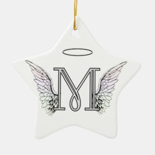 Ornement En Céramique Monogramme initial de la lettre M avec des ailes