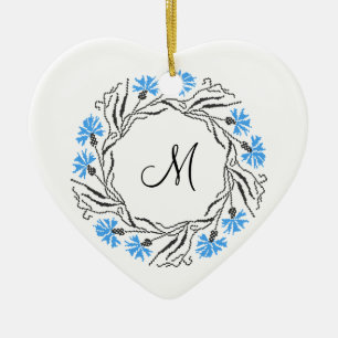 Ornement En Céramique Monogramme initial du cercle de Cornflower de poin