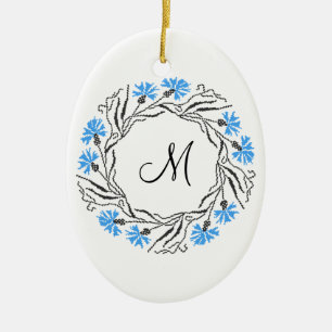 Ornement En Céramique Monogramme initial du cercle de Cornflower de poin
