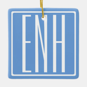 Ornement En Céramique Monogramme Initiales 3 Modernes Gras Bleu Clair