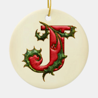 Ornement En Céramique Monogramme J de houx de Noël
