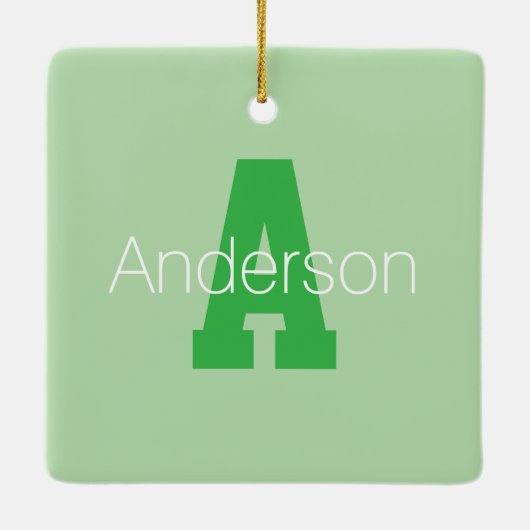 Ornement En Céramique Monogramme moderne | Pale & Kelly Green (Dos)