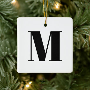 Ornement En Céramique Monogramme noir blanc couture initiale Noël