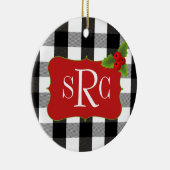 Ornement En Céramique Monogramme noir et blanc de houx de plaid de (Droite)