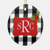 Ornement En Céramique Monogramme noir et blanc de houx de plaid de (Gauche)