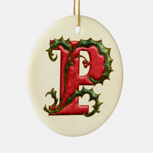 Ornement En Céramique Monogramme P de houx de Noël (Droite)