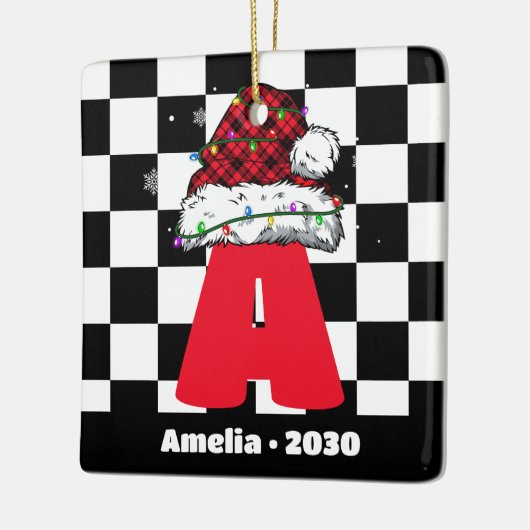 Ornement En Céramique Monogramme Personnalisé Avec Nom Famille Noël (Gauche)