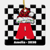 Ornement En Céramique Monogramme Personnalisé Avec Nom Famille Noël (Devant)