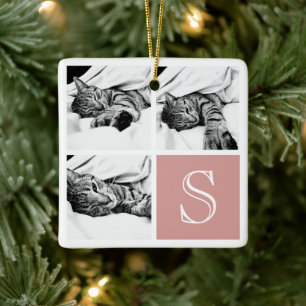 Ornement En Céramique Monogramme photo Collage Instagram rose et blanc
