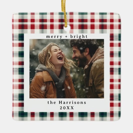 Ornement En Céramique Monogramme rustique moderne plaqué photo Noël (Devant)