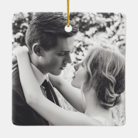 Ornement En Céramique Monogramme Verdure rustique Photo Mariage Faveur (Dos)