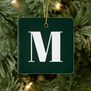 Ornement En Céramique Monogramme vert pin foncé coutume initiale Noël
