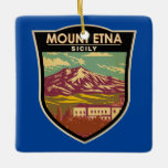 Ornement En Céramique Mont Etna Sicile Voyage Art Vintage<br><div class="desc">Montez l'Etna dans un style d'art vectoriel. L'Etna se trouve sur la côte est de la Sicile,  entre les villes de Messine et Catane Italie</div>