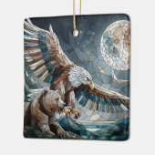 Ornement En Céramique Mosaic Ai Art | Ours Brown et Pleine lune d'aigle (Gauche)