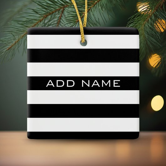 Ornement En Céramique Motif à rayures noir et blanc avec nom