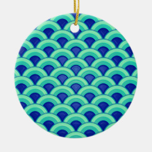 Ornement En Céramique Motif à vagues Art déco - turquoise et cobalt