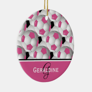 Ornement En Céramique Motif de balle de soccer rose Monogram