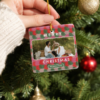 Ornement En Céramique Motif de couleur Brosse Rétro famille Photo Noël