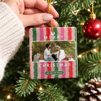 Ornement En Céramique Motif de couleur Brosse Rétro famille Photo Noël